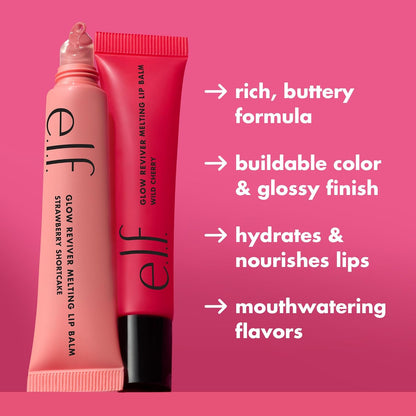 E.L.F. Glow Reviver Melting Lip Balm, Hydrating Tinted Lip Balm for a Glossy Finish &amp; Soft, Supple Lips, Vegan &amp; Cruelty-Free, Strawberry Shortcake