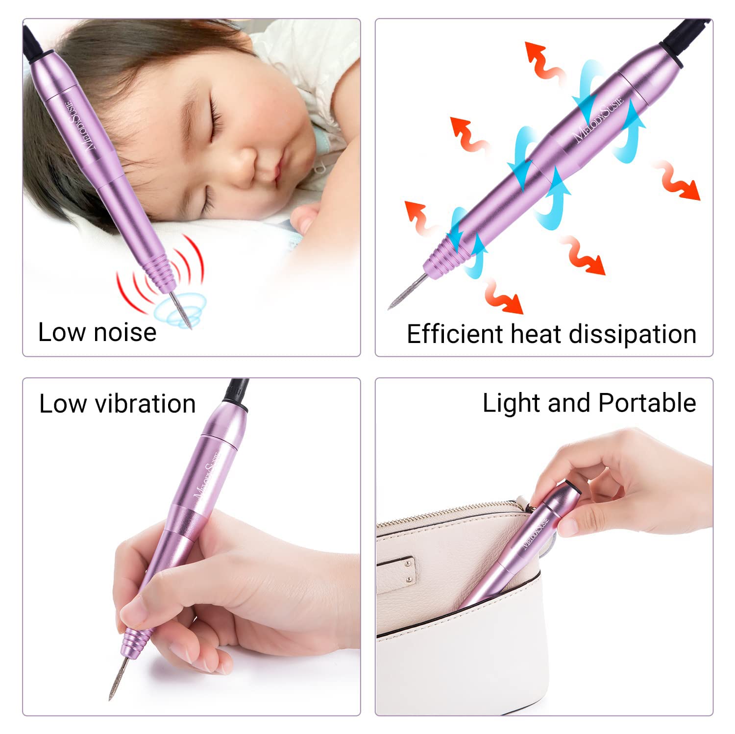 Portable Electric Nail Drill,Pc120B Compact Efile Electrical Professional Nail File Kit for Acrylic, Gel Nails, Manicure Pedicure Polishing Shape Tools Design for Home Salon Use, Purple