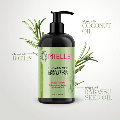 Rosemary Mint Strengthening Shampoo Infused with Biotin, Cleanses and Helps Strengthen Weak and Brittle Hair, 12 Ounces
