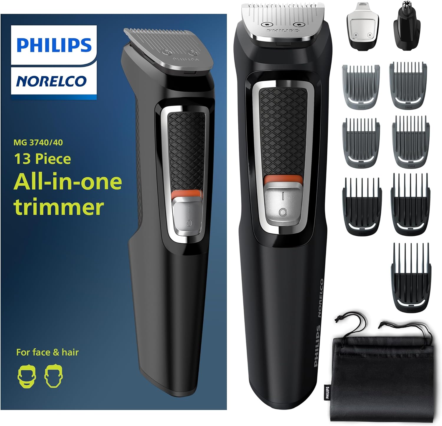 Multi Groomer All-In-One Trimmer Series 3000-13 Piece Mens Grooming Kit for Beard, Face, Nose, Ear Hair Trimmer and Hair Clipper - NO Blade Oil Needed, MG3740/40