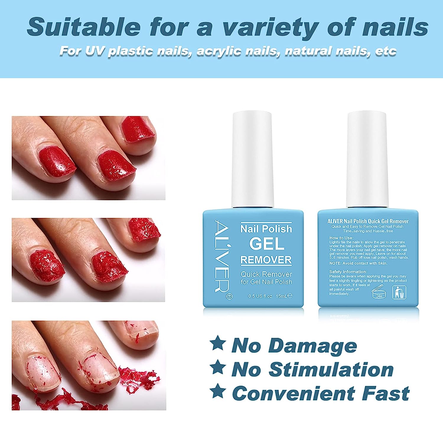 Gel Nail Polish Remover 1Pcs, Professional Gel Polish Remover for Nails, No Need for Foil, Quick &amp; Easy Polish Remover in 2-3 Minutes, No Need Soaking or Wrapping-15Ml