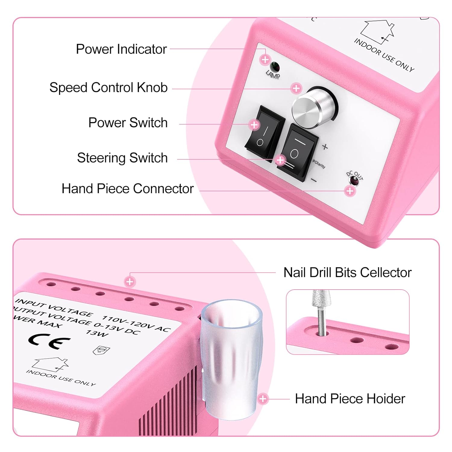 20000 Electric Nail Drill Professional Nail File Drill Acrylic Nails Kit for Manicure Gel Nail Polish Remover with 1 Pack of Sanding Bands(Pink)