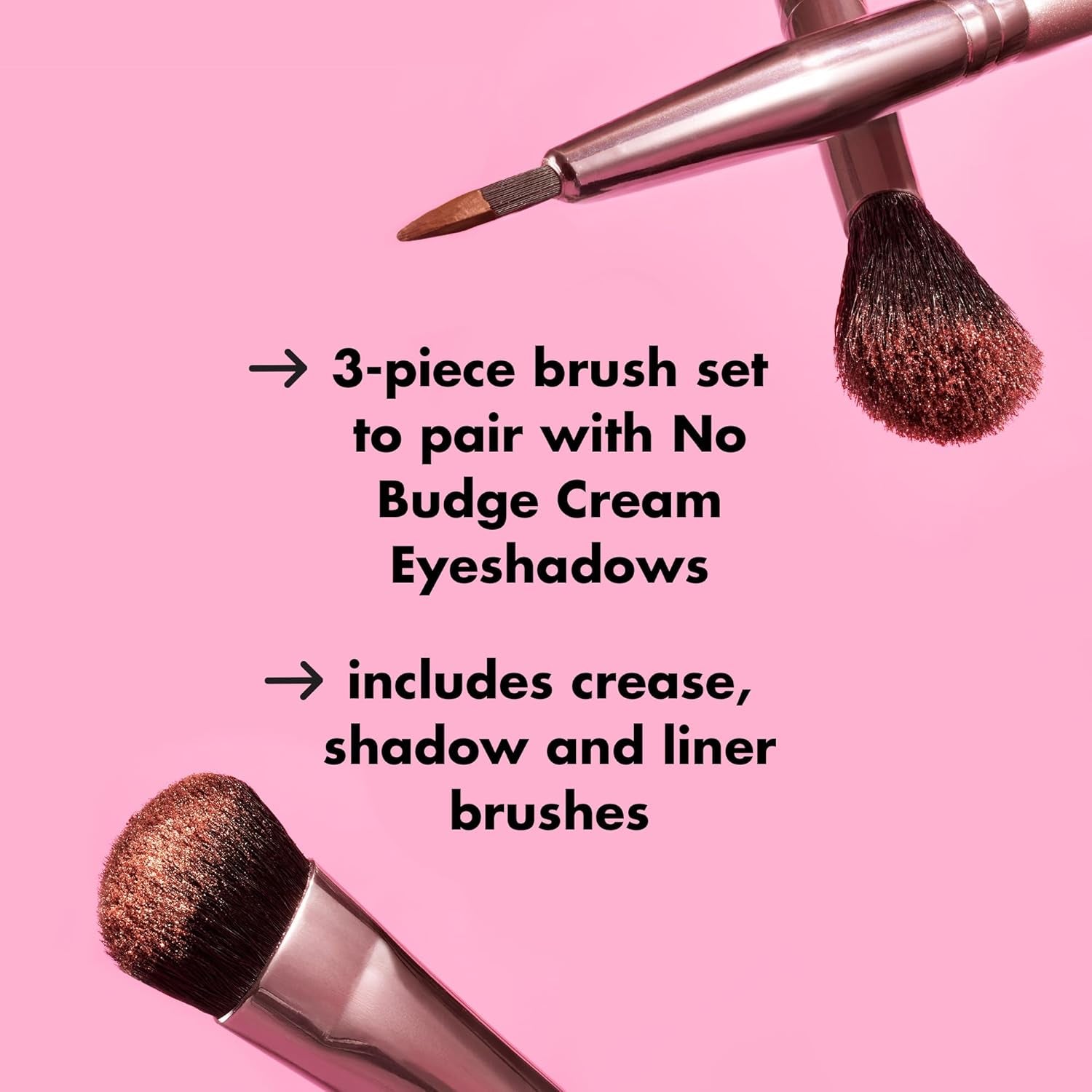 E.L.F. No Budge Brush Trio, 3-Piece Eyeshadow Brush Set for Applying &amp; Blending Color, Use with the No Budge Cream Eyeshadows, Vegan &amp; Cruelty-Free