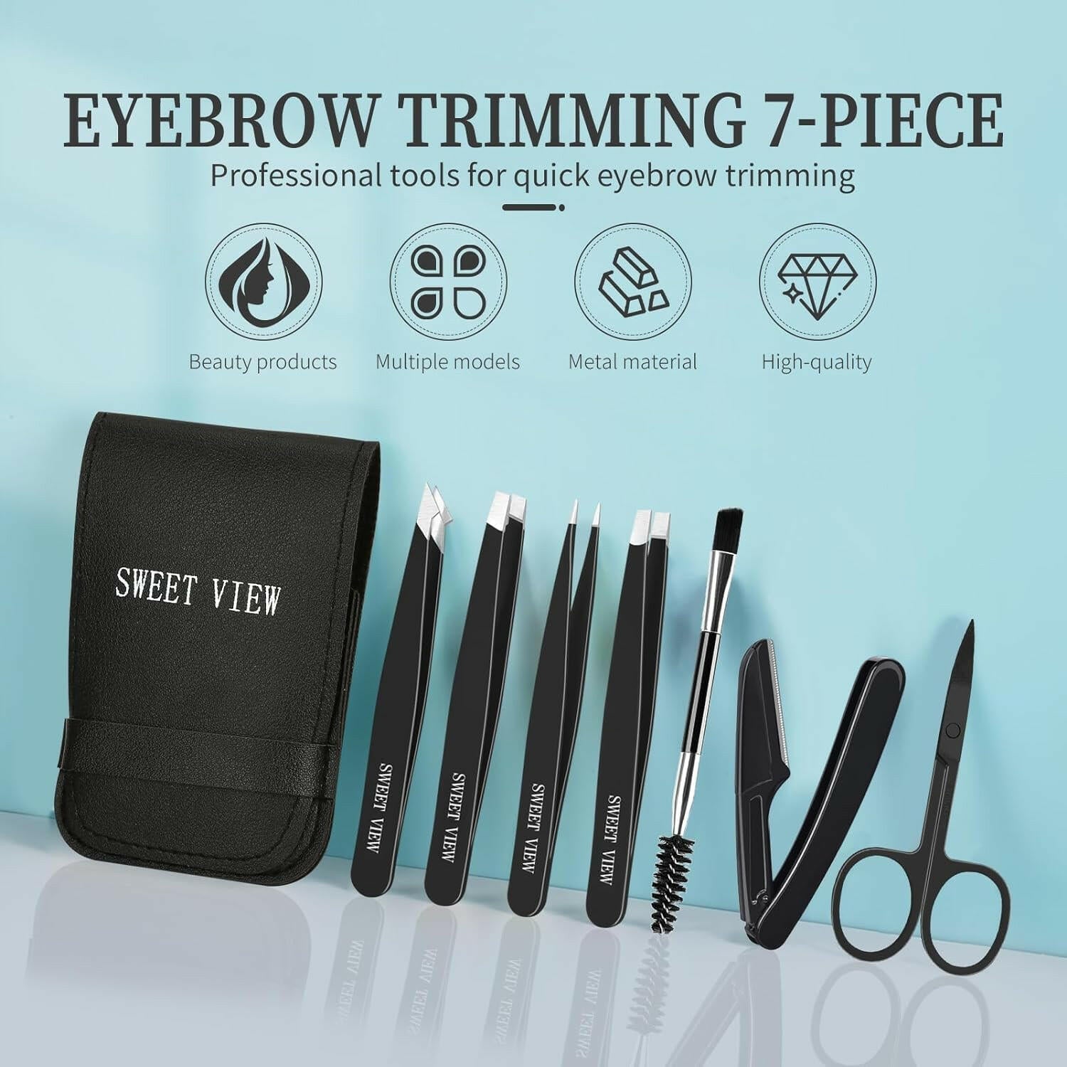 7Pcs Eyebrow Tweezers Set for Women Precision Plucker with Brow Scissors &amp; Razor &amp; Spoolie for Facial, Chin,Brow, Splinter and Ingrown Hair - Glow Pure