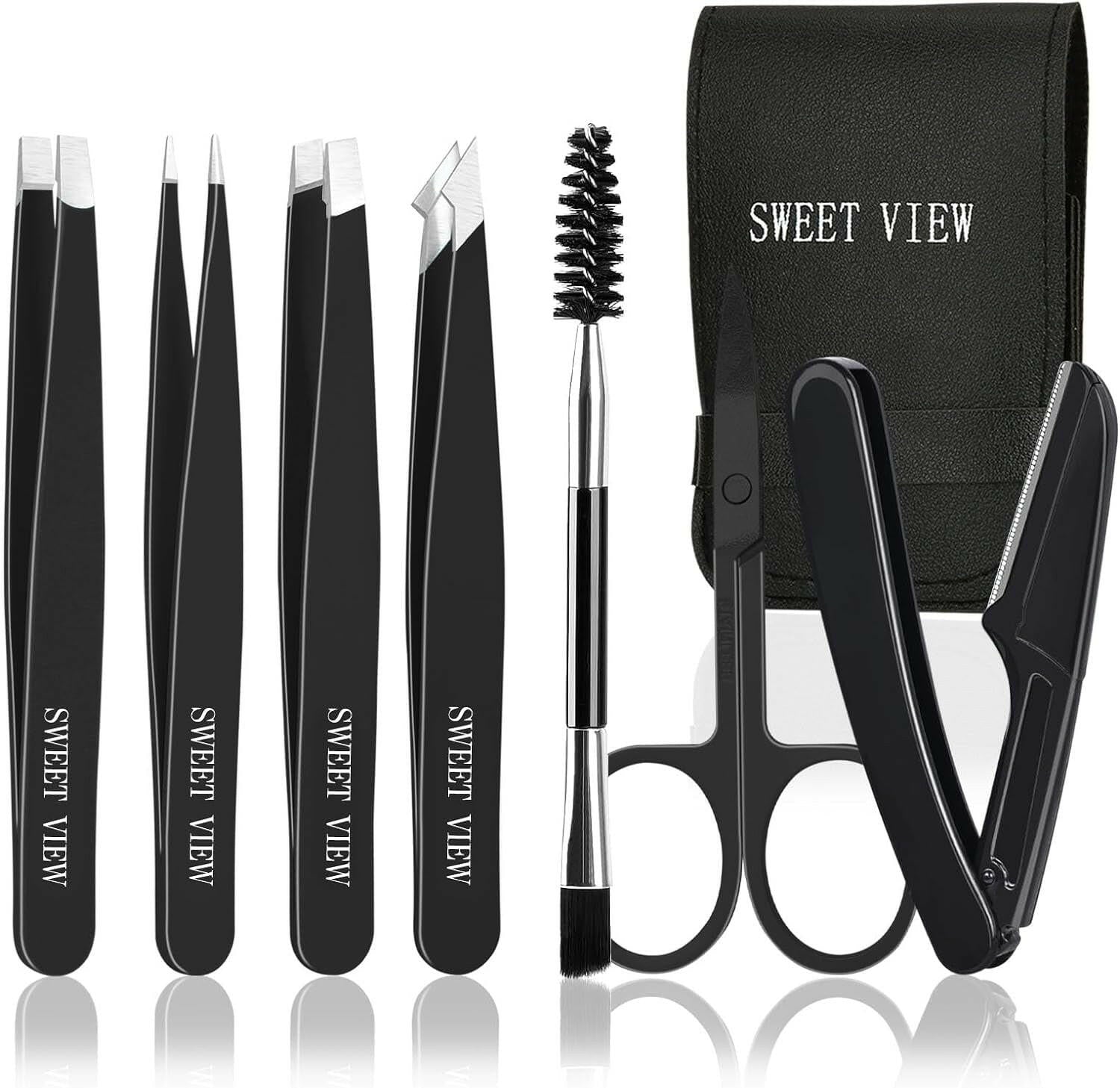 7Pcs Eyebrow Tweezers Set for Women Precision Plucker with Brow Scissors &amp; Razor &amp; Spoolie for Facial, Chin,Brow, Splinter and Ingrown Hair - Glow Pure