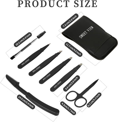 7Pcs Eyebrow Tweezers Set for Women Precision Plucker with Brow Scissors &amp; Razor &amp; Spoolie for Facial, Chin,Brow, Splinter and Ingrown Hair - HealthFulBeautyLife