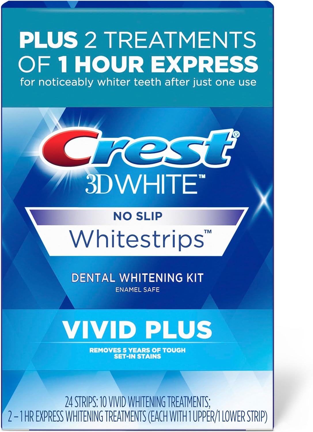 3D Whitestrips, Vivid Plus, Teeth Whitening Strip Kit, 24 Count (Pack of 1)