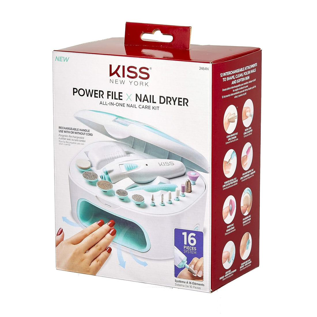 Power File X Nail Dryer All-In-One Nail Care Kit, Cordless Rechargeable Handle, Salon Style Nail Dryer, 12 Interchangeable Styling Attachments, Ergonomic Design, Storage Case, 16 Pcs., 1.14 Lbs.