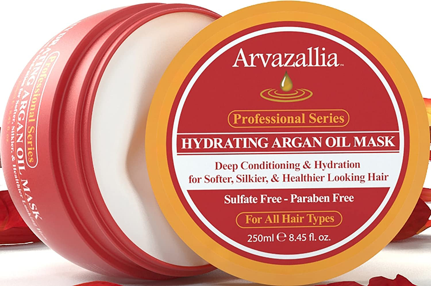 Arvazallia Hydrating Argan Oil Hair Mask and Deep Conditioner for Dry or Damaged Hair (8.45 Oz Jar)