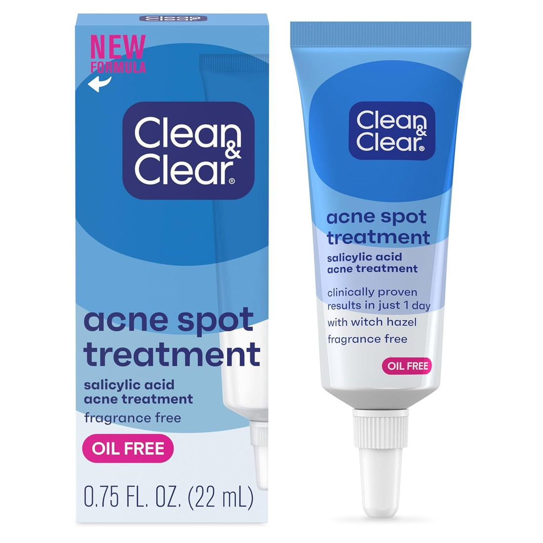 Clean &amp; Clear Acne Spot Treatment Gel Cream with 2% Salicylic Acid, Oil-Free Topical Acne Treatment with Witch Hazel for Clinically Proven Results in 1 Day, Fragrance Free, 0.75 Fl. Oz