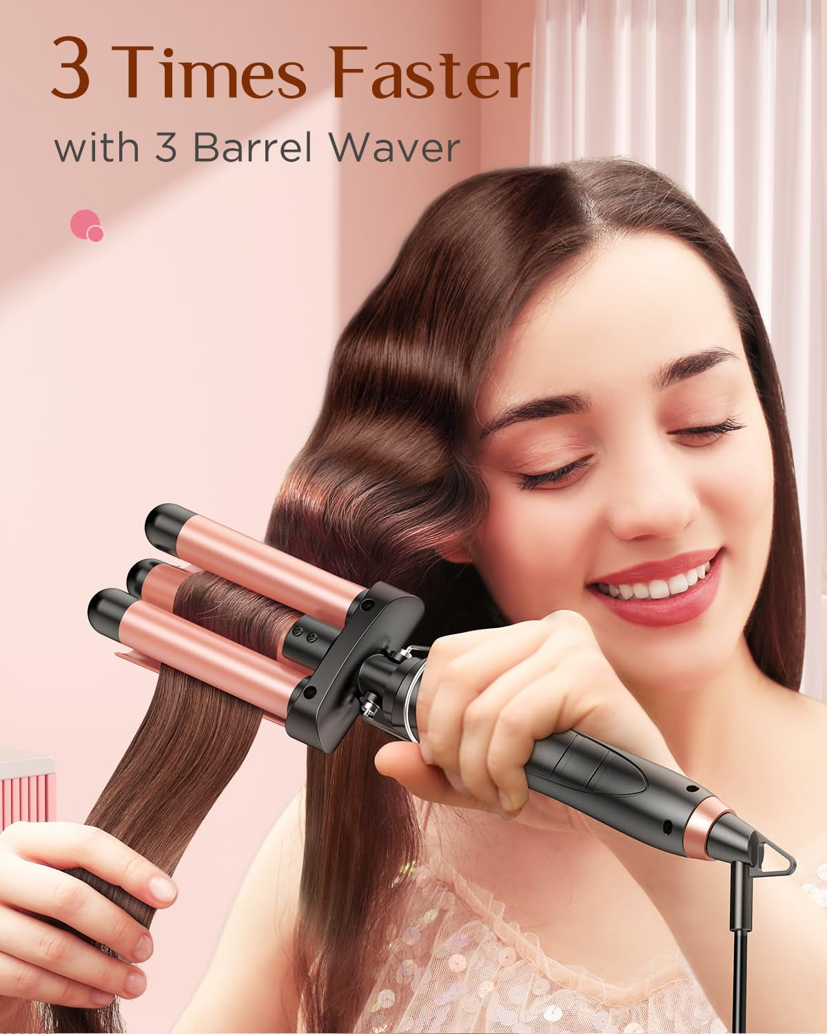 5 in 1 Wand Curling Iron-Kinked Curling Wand Set with Flat Iron Hair Straightener, 3 Barrels Hair Crimper, 3 Ceramic Curling Irons (0.35&quot;-1.25&quot;), 2 Temps Fast Heat Hair Waver Curler with Glove &amp; Clip