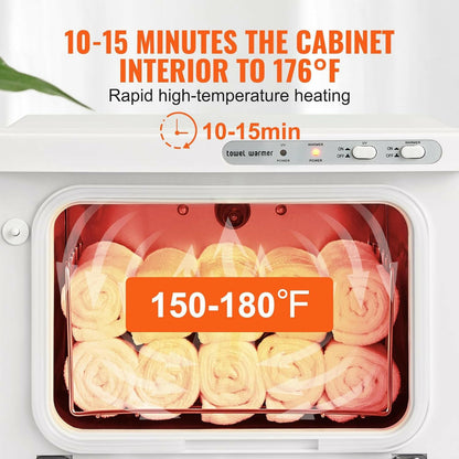 8L Hot Cabinet, 2 - In - 1 Warmer with a Stainless Steel Rack, Holds up to 16 Towels, Quick and All - Round Heating for Facials, SPA, Massage, Salon, Bathroom, Barber, Esthetician, Beauty, White - Glow Pure