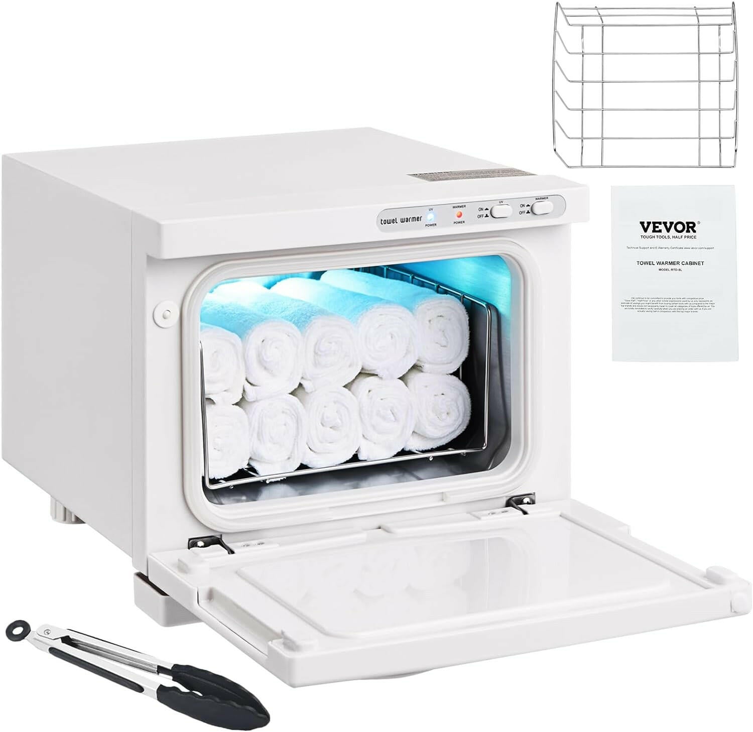 8L Hot Cabinet, 2 - In - 1 Warmer with a Stainless Steel Rack, Holds up to 16 Towels, Quick and All - Round Heating for Facials, SPA, Massage, Salon, Bathroom, Barber, Esthetician, Beauty, White - Glow Pure