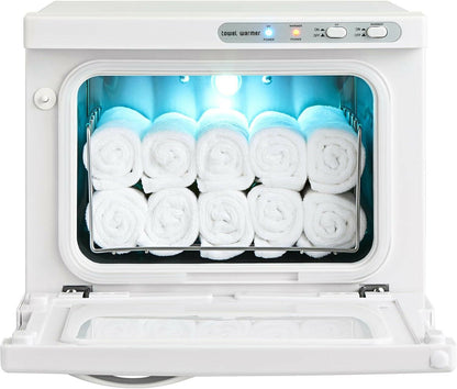 8L Hot Cabinet, 2 - In - 1 Warmer with a Stainless Steel Rack, Holds up to 16 Towels, Quick and All - Round Heating for Facials, SPA, Massage, Salon, Bathroom, Barber, Esthetician, Beauty, White - Glow Pure