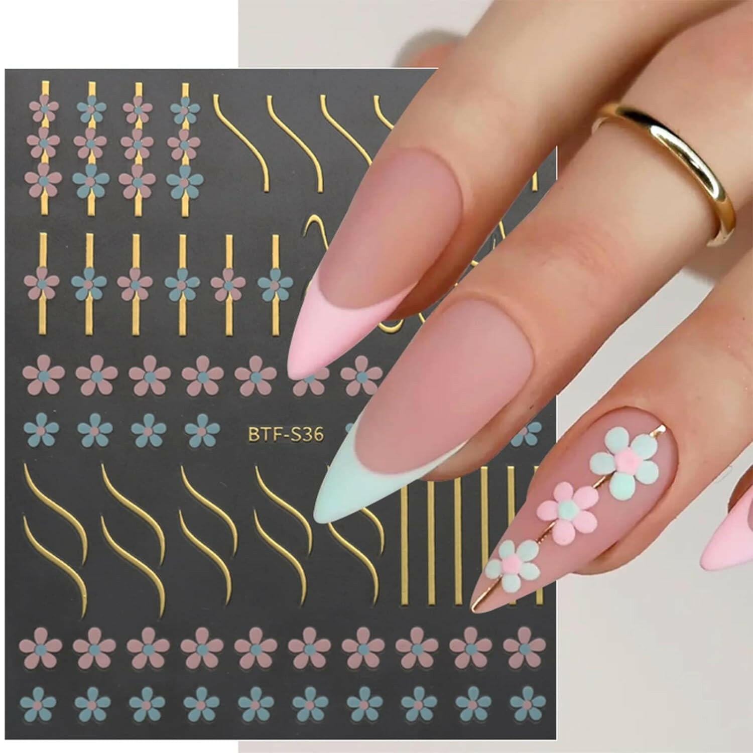 9 Sheets Flower Nail Art Stickers Decals Self - Adhesive Pegatinas Uñas Spring Summer Floral Line Nail Supplies Nail Art Design Decoration Accessories - Glow Pure