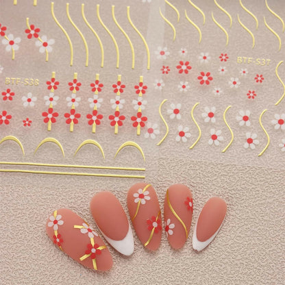 9 Sheets Flower Nail Art Stickers Decals Self - Adhesive Pegatinas Uñas Spring Summer Floral Line Nail Supplies Nail Art Design Decoration Accessories - Glow Pure