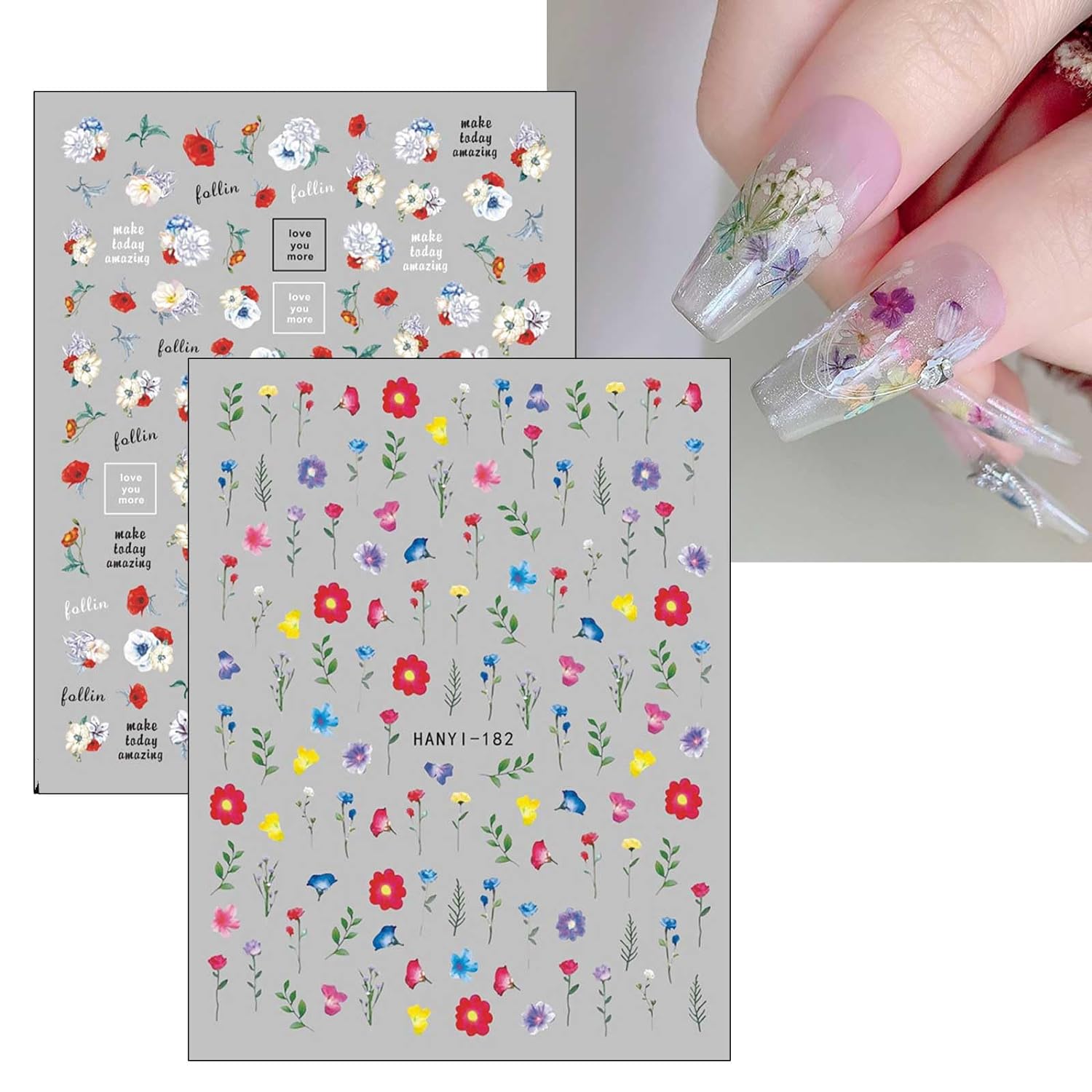 9 Sheets Spring Flower Nail Art Stickers Decals Self-Adhesive Pegatinas Uñas Colorful Summer Floral Nail Supplies Nail Art Design Decoration Accessories - HealthFulBeautyLife