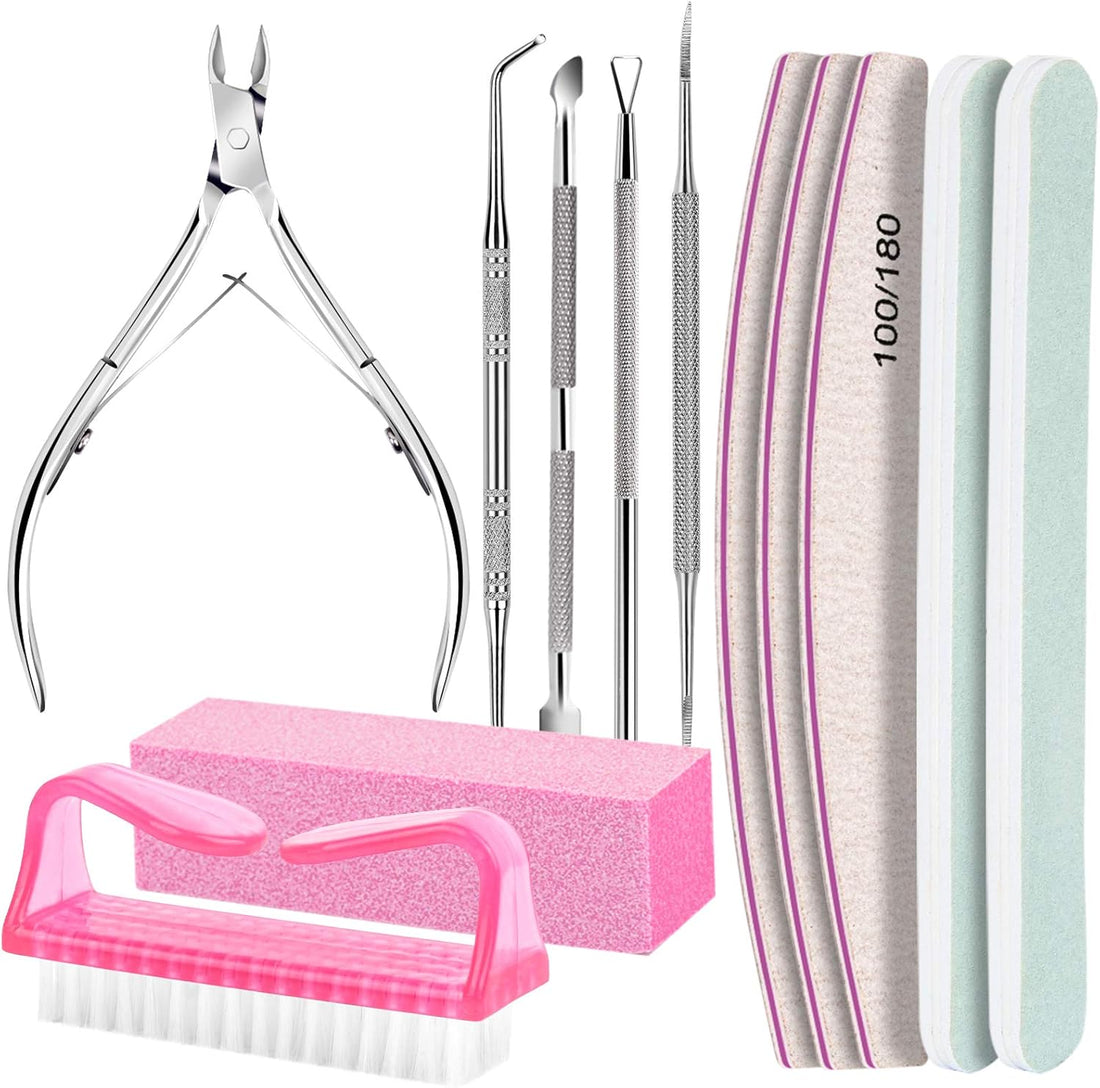 FANDAMEI Nail Care Kit, Nail Files 100/180, Nail Buffer Block, Cuticle Nippers, Cuticle Trimmer, Cuticle Pusher, Nail Tools, Nail Kit, Pedicure &amp; Manicure Tools, Nail Prep Kit, Manicure Kit for Women