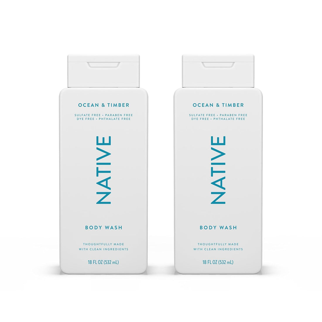 Native Body Wash Contains Naturally Derived Ingredients | for Women &amp; Men, Sulfate, Paraben, &amp; Dye Free Leaving Skin Soft and Hydrating | Ocean &amp; Timber 18 Oz - 2 Pk