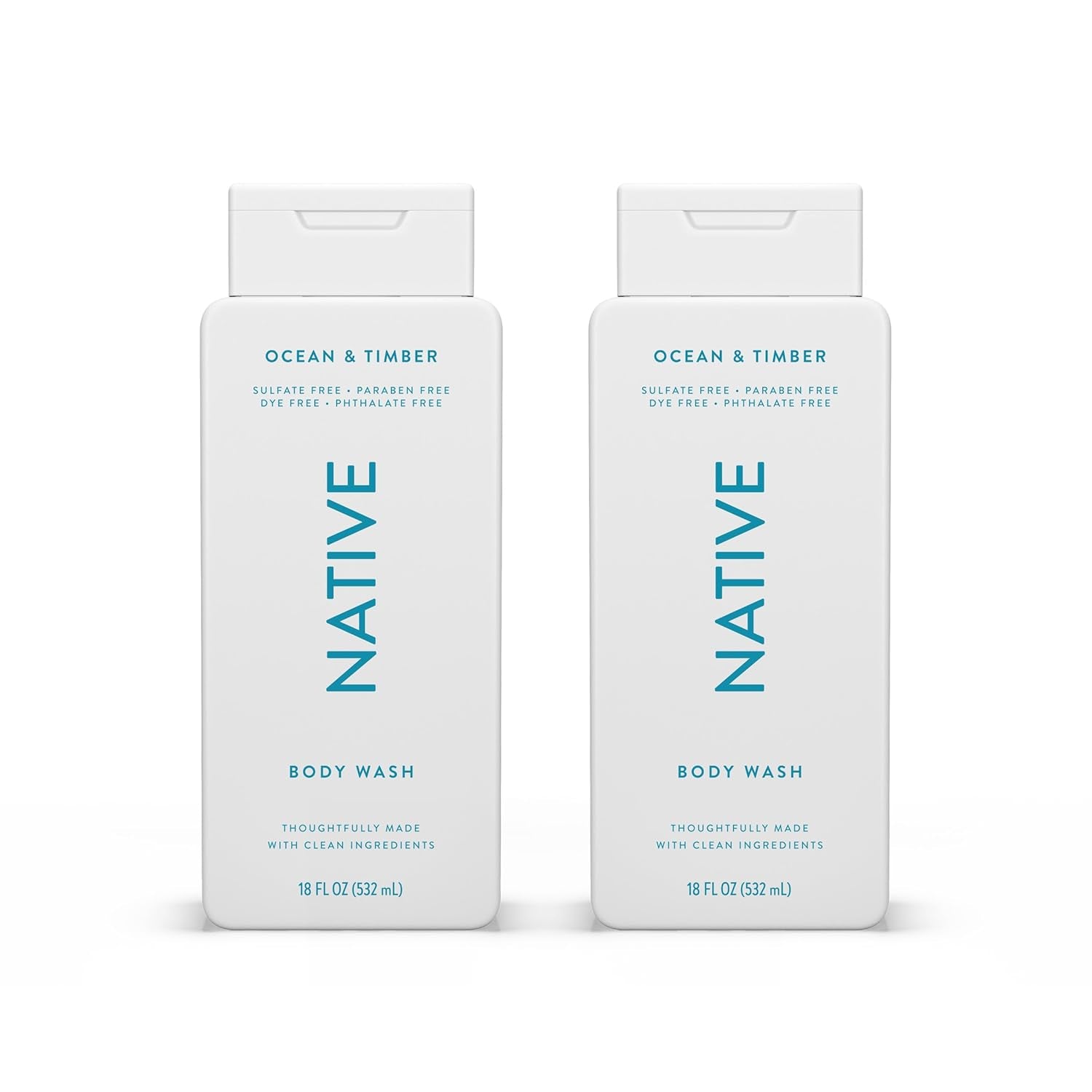 Native Body Wash Contains Naturally Derived Ingredients | for Women &amp; Men, Sulfate, Paraben, &amp; Dye Free Leaving Skin Soft and Hydrating | Ocean &amp; Timber 18 Oz - 2 Pk
