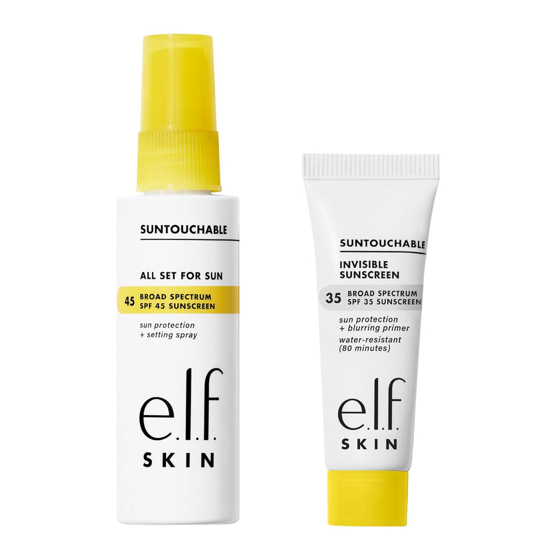 E.L.F. SKIN Suntouchable Fun in the Sun Duo, Set of 2, Includes All Set for Sun Setting Spray SPF 45 &amp; Invisible Sunscreen SPF 35