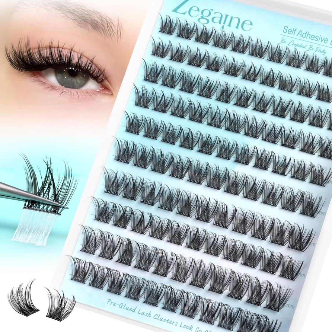 Self Adhesive Lash Clusters Natural Self Adhesive Eyelashes Glueless Lashes Cat Eye Pre Glued Lashes Reusable Wispy Cluster Lashes No Glue Needed Fluffy Self Adhesive Lashes 10-16MM by Zegaine