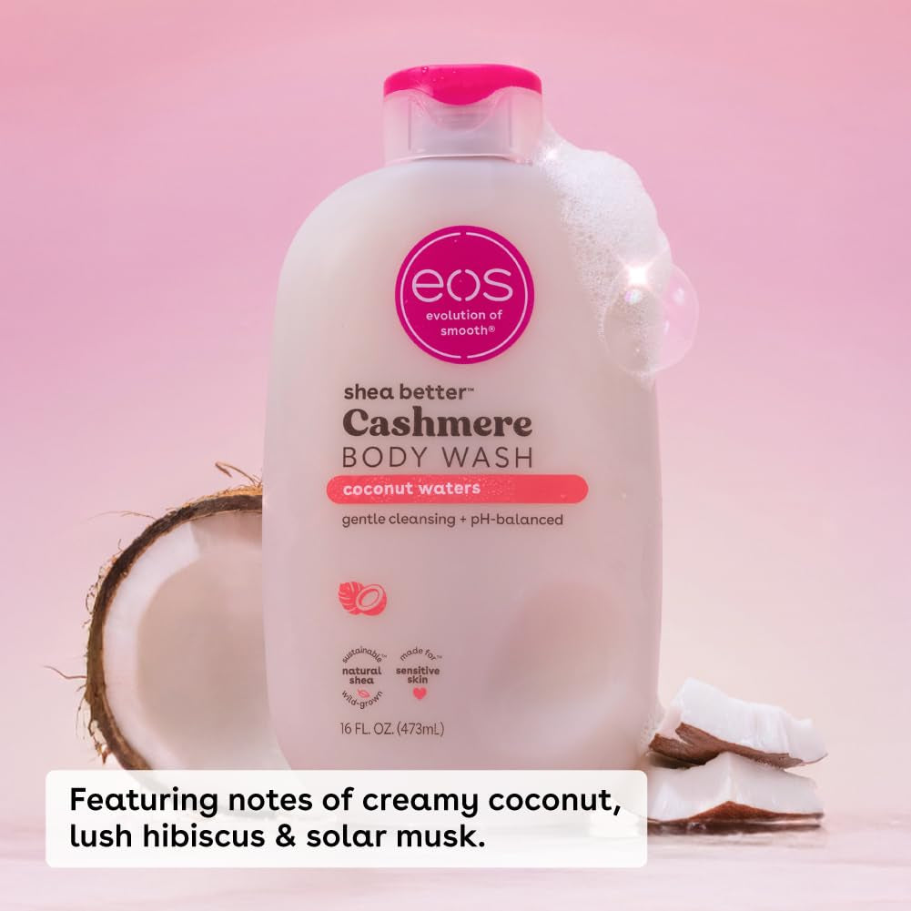 Eos Shea Better Cashmere Body Wash, Coconut Waters, Moisturizing and Nourishing, Ph Balanced Creamy Gel Formula, Paraben &amp; Phthalate Free, Sensitive Skin,16 Fl Oz