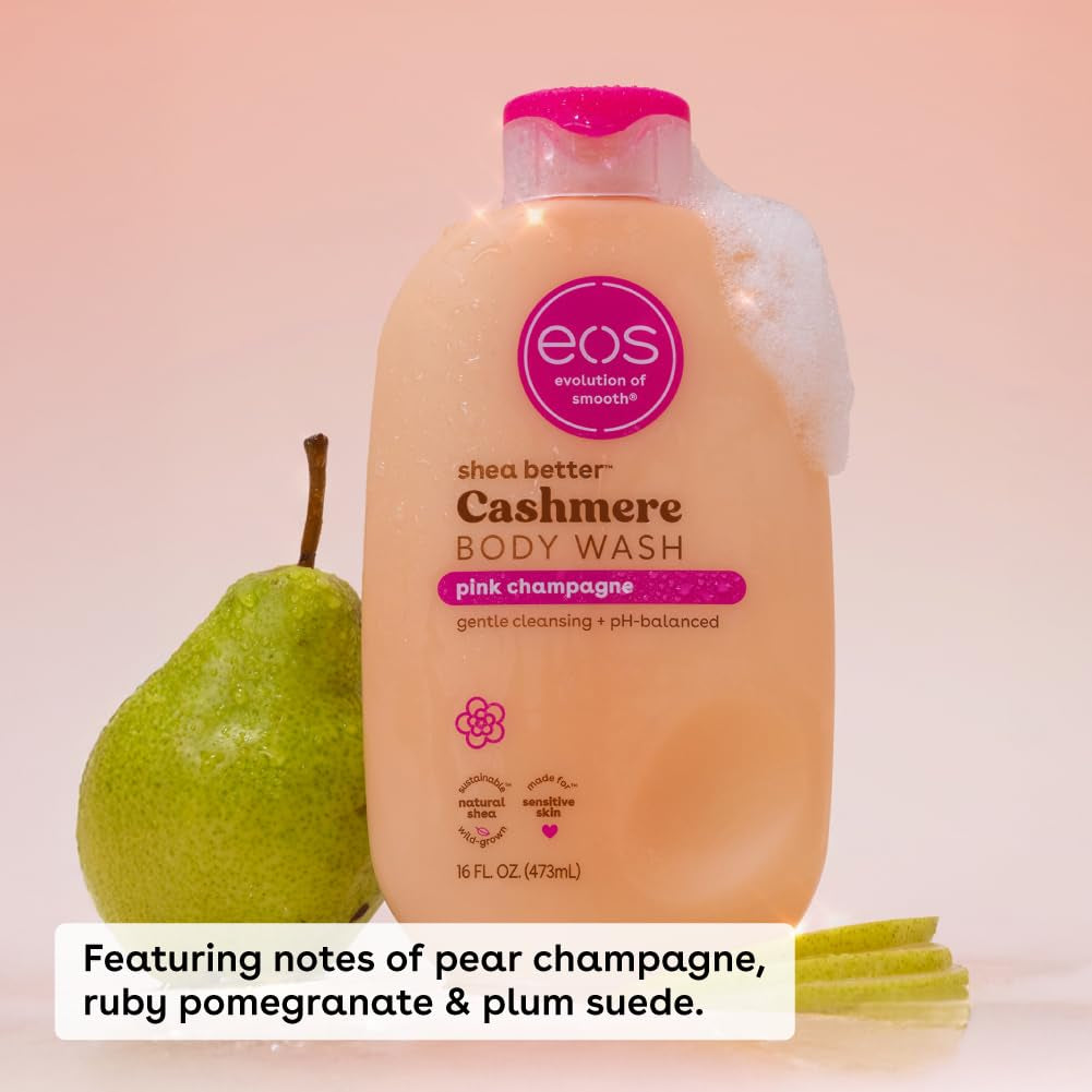 Eos Shea Better Cashmere Body Wash, Pink Champagne, Moisturizing and Nourishing, Ph Balanced Creamy Gel Formula, Paraben &amp; Phthalate Free, Sensitive Skin,16 Fl Oz