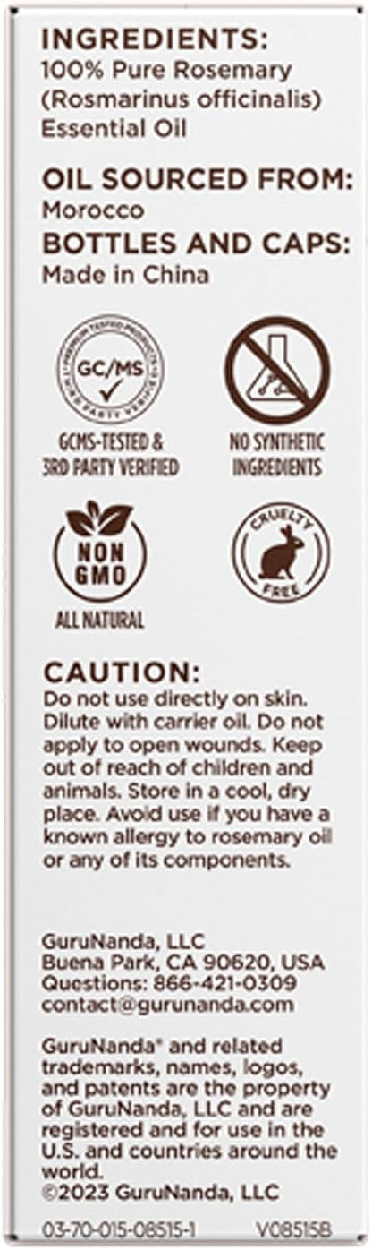 Gurunanda Rosemary Essential Oil - 100% Pure &amp; Natural, Undiluted, Non-Gmo - for Hair, Skin &amp; Aromatherapy Diffuser - 15ML