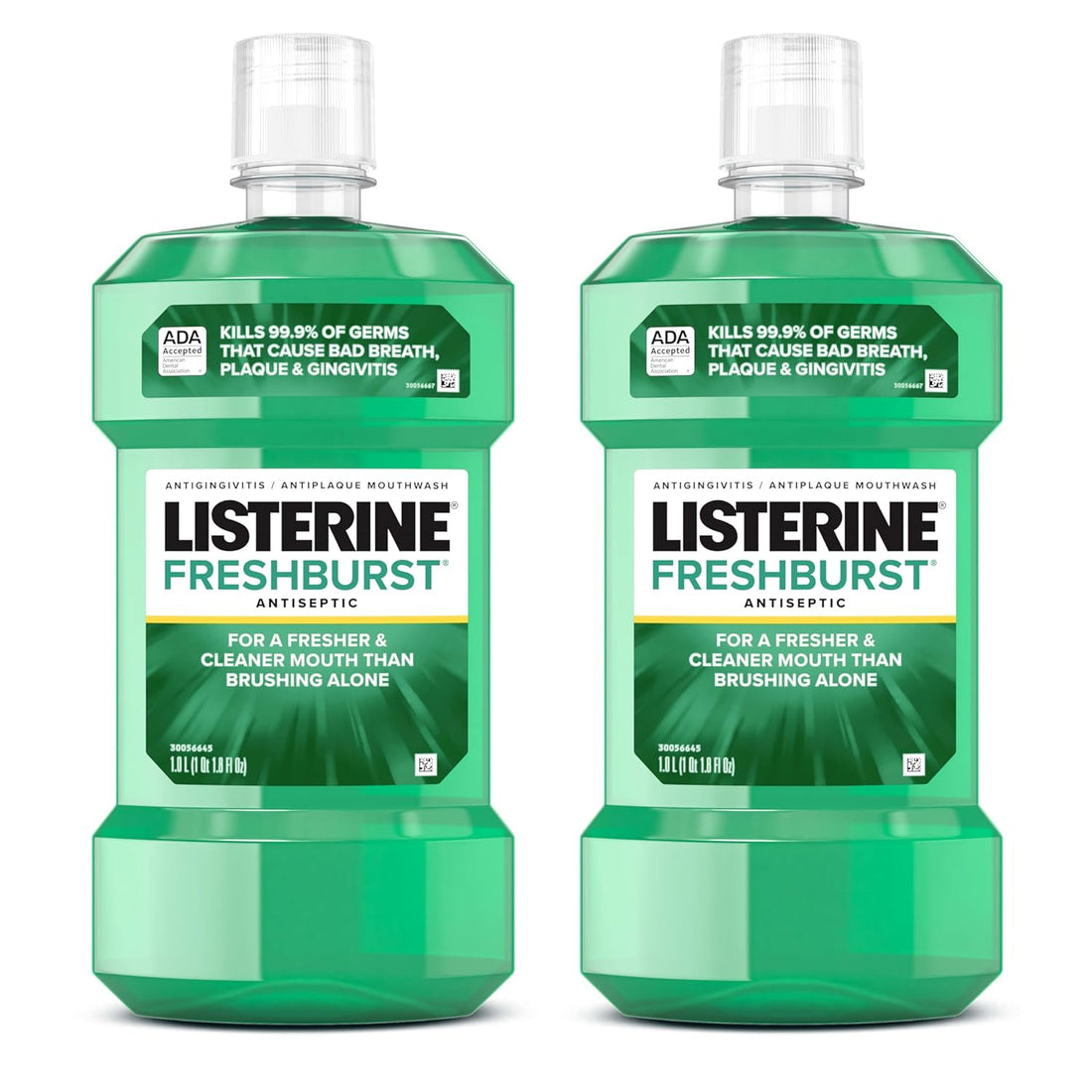 Listerine Freshburst Antiseptic Mouthwash for Bad Breath, Kills 99.9% of Bad Breath Germs &amp; Fights Plaque &amp; Gingivitis, ADA Accepted Mouthwash, Spearmint, Convenience Pack, 2 X 1 L