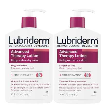 Lubriderm Advanced Therapy Fragrance Free Moisturizing Hand &amp; Body Lotion + Pro-Ceramide with Vitamins E &amp; Pro-Vitamin B5, Intense Hydration for Extra Dry Skin, 16 Fl. Oz, 2 Pack