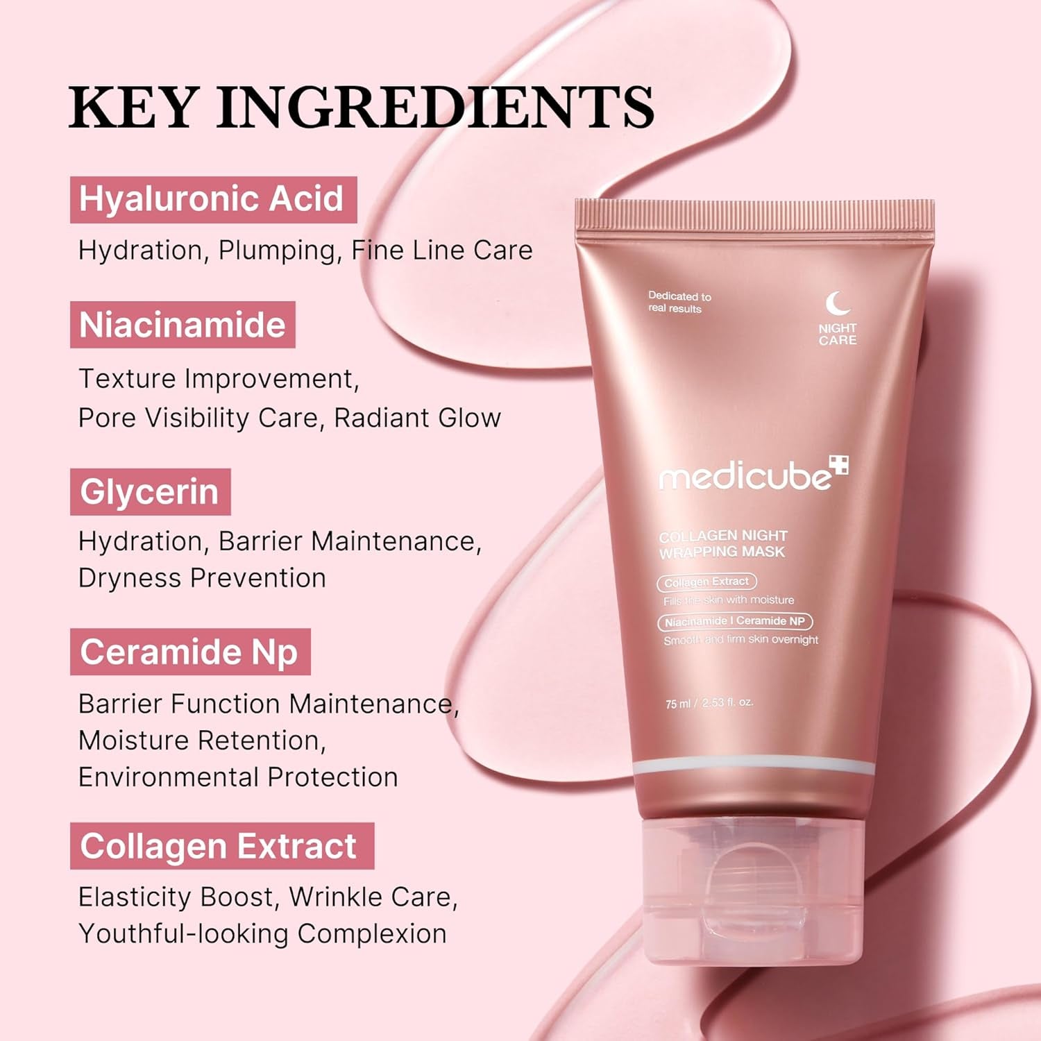 Medicube Collagen Overnight Wrapping Peel off Facial Mask Pack - Elasticity &amp; Hydration Care, Reduces Sagging &amp; Dullness - Hydrolyzed Collagen for Glowing Skin - Korean Skin Care, 2.53 Fl.Oz