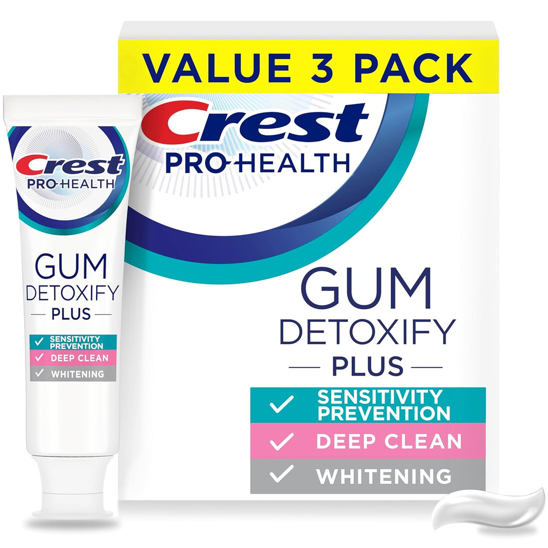 Crest Pro-Health Gum Detoxify plus Toothpaste 4.5 Oz Pack of 3 - Antibacterial Fluoride Toothpaste, Sensitivity Protection, Whitens Teeth, Anticavity, Plaque Control