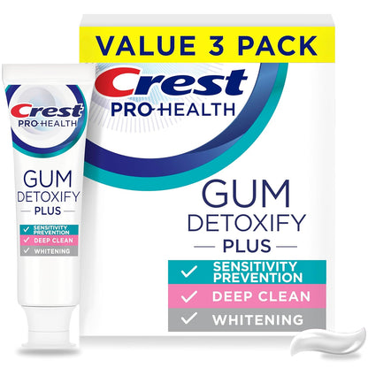 Crest Pro-Health Gum Detoxify plus Toothpaste 4.5 Oz Pack of 3 - Antibacterial Fluoride Toothpaste, Sensitivity Protection, Whitens Teeth, Anticavity, Plaque Control