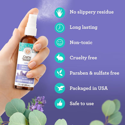 Gurunanda Relax Vaporizing Shower Spray, Natural Spa Mist &amp; Room Spray with Lavender &amp; Eucalyptus to Help with Stress Relief &amp; Congestion Aid, 2 Fl Oz