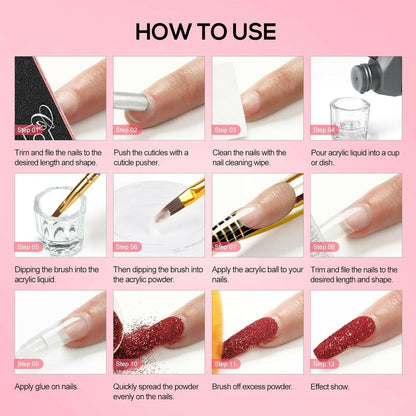 Acrylic Nail Kit for Beginners with Everything Acrylic Nail Set with Drill and U V Light Professional Nails Kit Acrylic Set with Everything for Beginners Acrylic Powder Glitter Decoration Powder Nail Art Starter Kit Gift for Women - Glow Pure