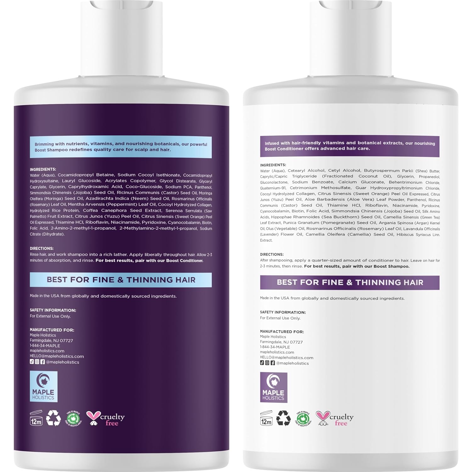 Advanced Biotin Shampoo and Conditioner Set - Thickening Sulfate and Paraben Free Shampoo and Conditioner for Hair Growth with Rice Water Black Castor Caffeine Collagen and Rosemary Oil (16 Fl Oz) - HealthFulBeautyLife