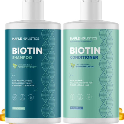 Advanced Biotin Shampoo and Conditioner Set - Thickening Sulfate and Paraben Free Shampoo and Conditioner for Hair Growth with Rice Water Black Castor Caffeine Collagen and Rosemary Oil (16 Fl Oz) - HealthFulBeautyLife