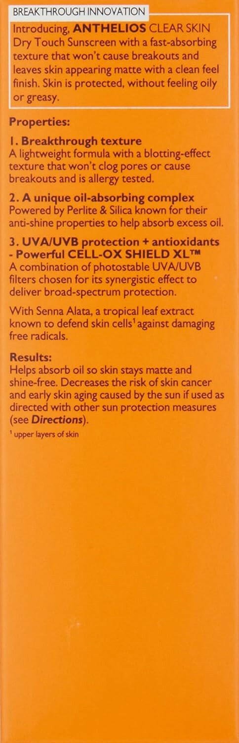 Anthelios Clear Skin Sunscreen Dry Touch SPF 60 | Oil Free Sunscreen for Face | Oil Absorbing | Broad Spectrum SPF + Antioxidants | Non - Greasy | Oxybenzone Free | Travel Size Sunscreen - Glow Pure