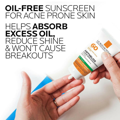 Anthelios Clear Skin Sunscreen Dry Touch SPF 60 | Oil Free Sunscreen for Face | Oil Absorbing | Broad Spectrum SPF + Antioxidants | Non - Greasy | Oxybenzone Free | Travel Size Sunscreen - Glow Pure