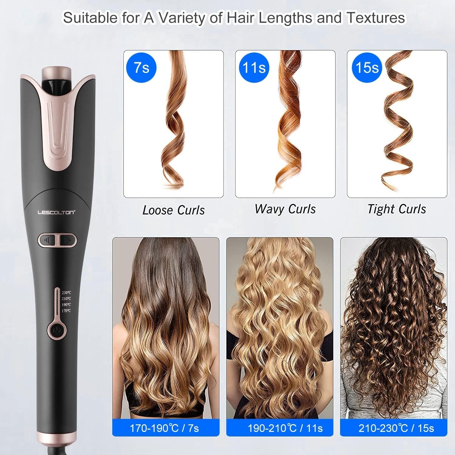 Automatic Hair Curling Iron, Rotating Curlers Iron with 1&quot; Large Barrel Curls, Auto Hair Curler Wand with 4 Temp &amp; Dual Voltage, Anti-Scald, Auto Shut-Off Spin Iron (Black) - HealthFulBeautyLife