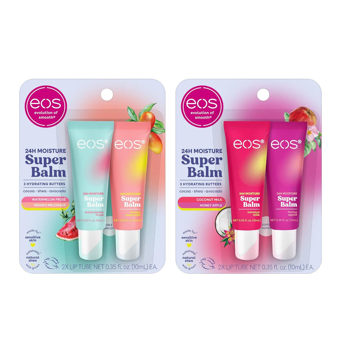 Bundle of Eos 24H Moisture Super Balm- Coconut Milk &amp; Honey Apple + Watermelon Frosé &amp; Mango Melonade