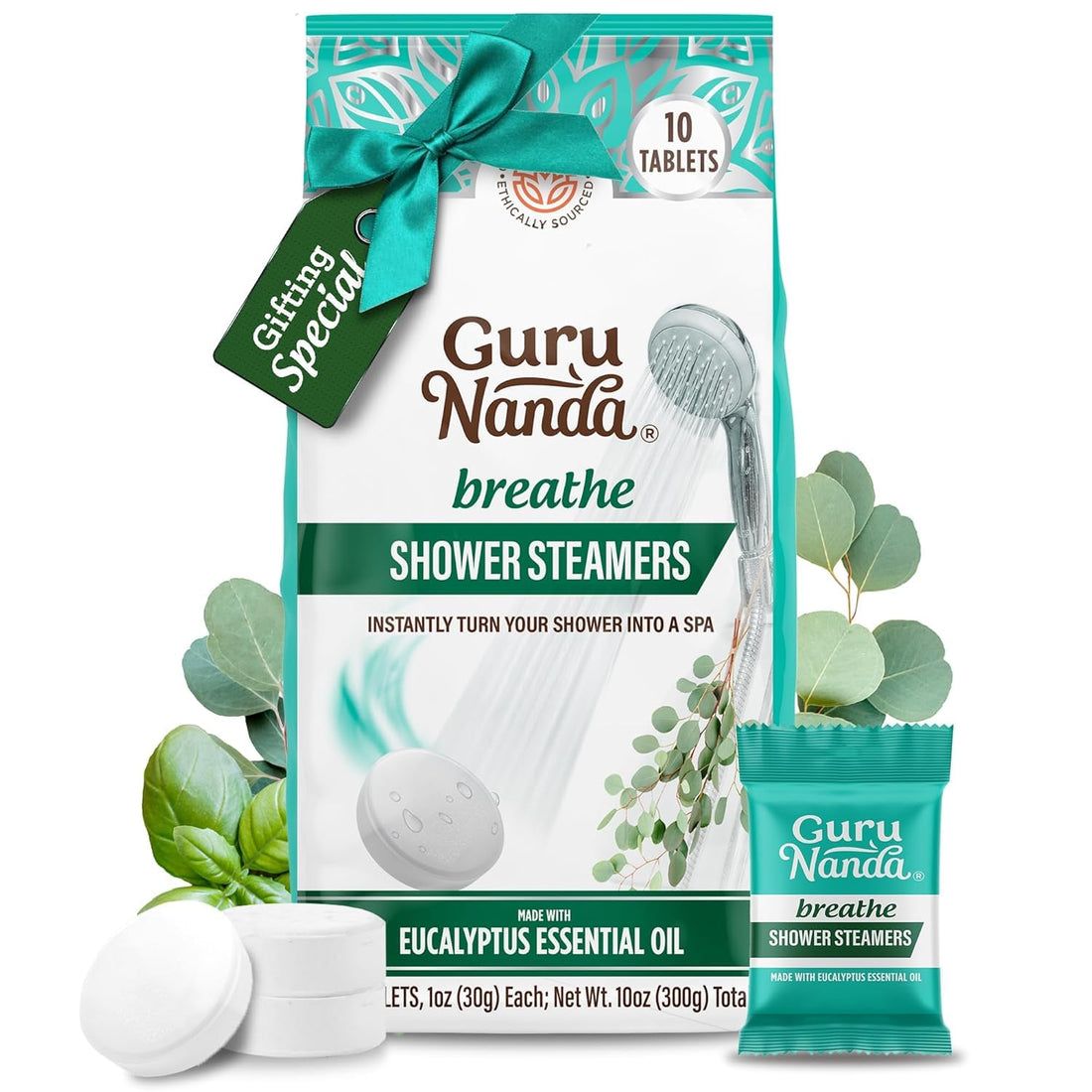 Gurunanda Breathe Shower Steamers for Aromatherapy 10 Pack, Relaxation Gifts for Women &amp; Men with Essential Oils, Stress &amp; Congestion Relief, Self Care
