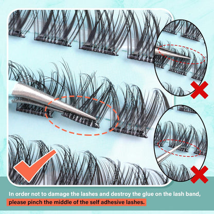 Self Adhesive Lash Clusters Natural Self Adhesive Eyelashes Glueless Lashes Cat Eye Pre Glued Lashes Reusable Wispy Cluster Lashes No Glue Needed Fluffy Self Adhesive Lashes 10-16MM by Zegaine
