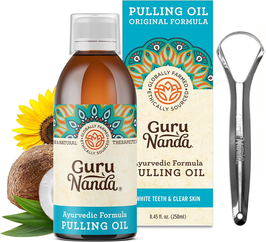 Gurunanda Original Oil Pulling Mouthwash, Promotes Deep Cleaning, with Coconut &amp; Sesame for Teeth &amp; Gum Health &amp; Fresh Breath, Alcohol-Free, 8.45 Fl Oz