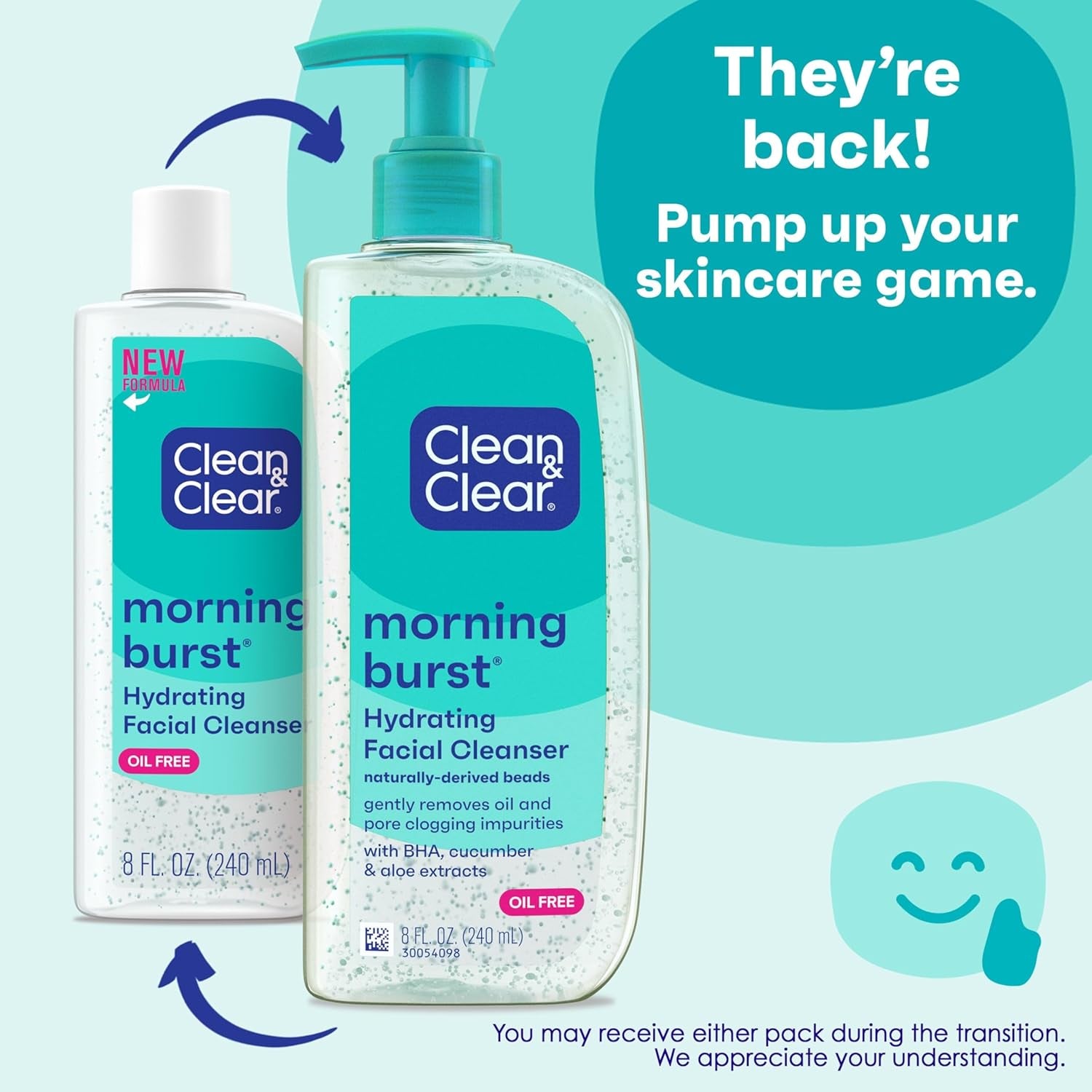 Clean &amp; Clear 2-Pack Day &amp; Night Daily Face Cleansers, Morning Burst Hydrating Facial Cleanser &amp; Night Relaxing Deep Cleansing Face Wash, Oil-Free &amp; Won&