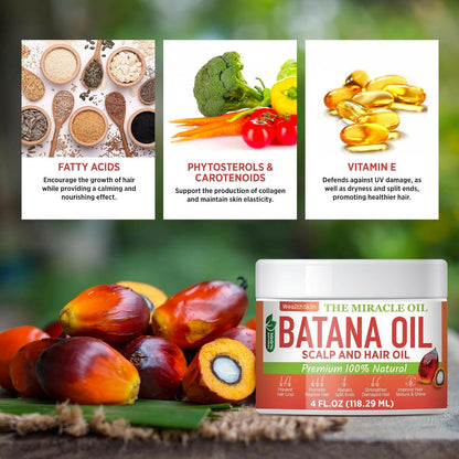 Batana Oil for Hair Growth: 100% Batana Oil from Honduras as Hair Mask, Scalp and Hair Oil. Repairs Damaged Hair &amp; Skin, Reduces Hair Loss 4Oz (4Oz (118Ml)) - Glow Pure