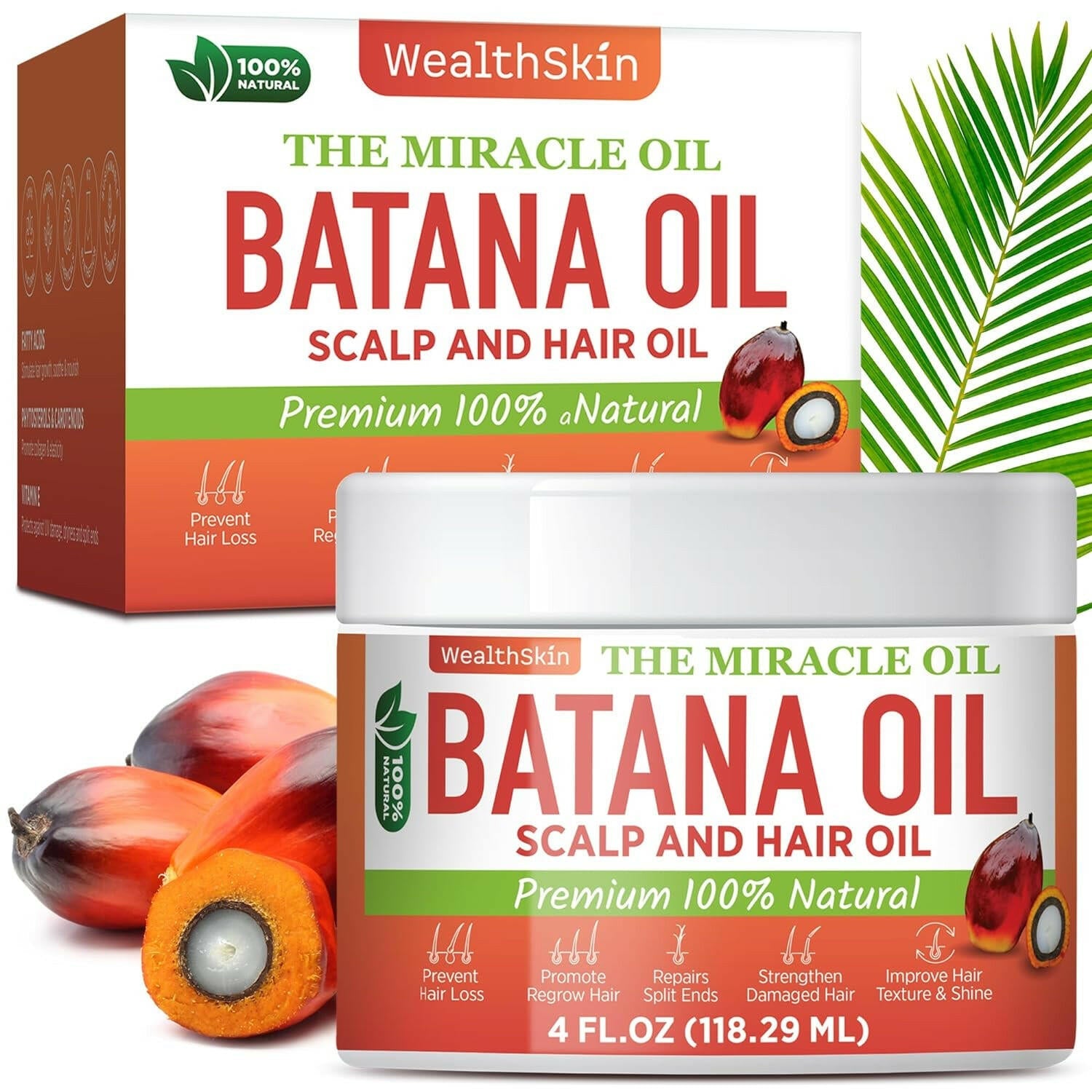 Batana Oil for Hair Growth: 100% Batana Oil from Honduras as Hair Mask, Scalp and Hair Oil. Repairs Damaged Hair &amp; Skin, Reduces Hair Loss 4Oz (4Oz (118Ml)) - Glow Pure