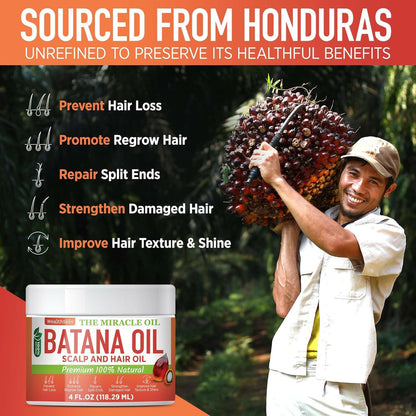 Batana Oil for Hair Growth: 100% Batana Oil from Honduras as Hair Mask, Scalp and Hair Oil. Repairs Damaged Hair &amp; Skin, Reduces Hair Loss 4Oz (4Oz (118Ml)) - Glow Pure