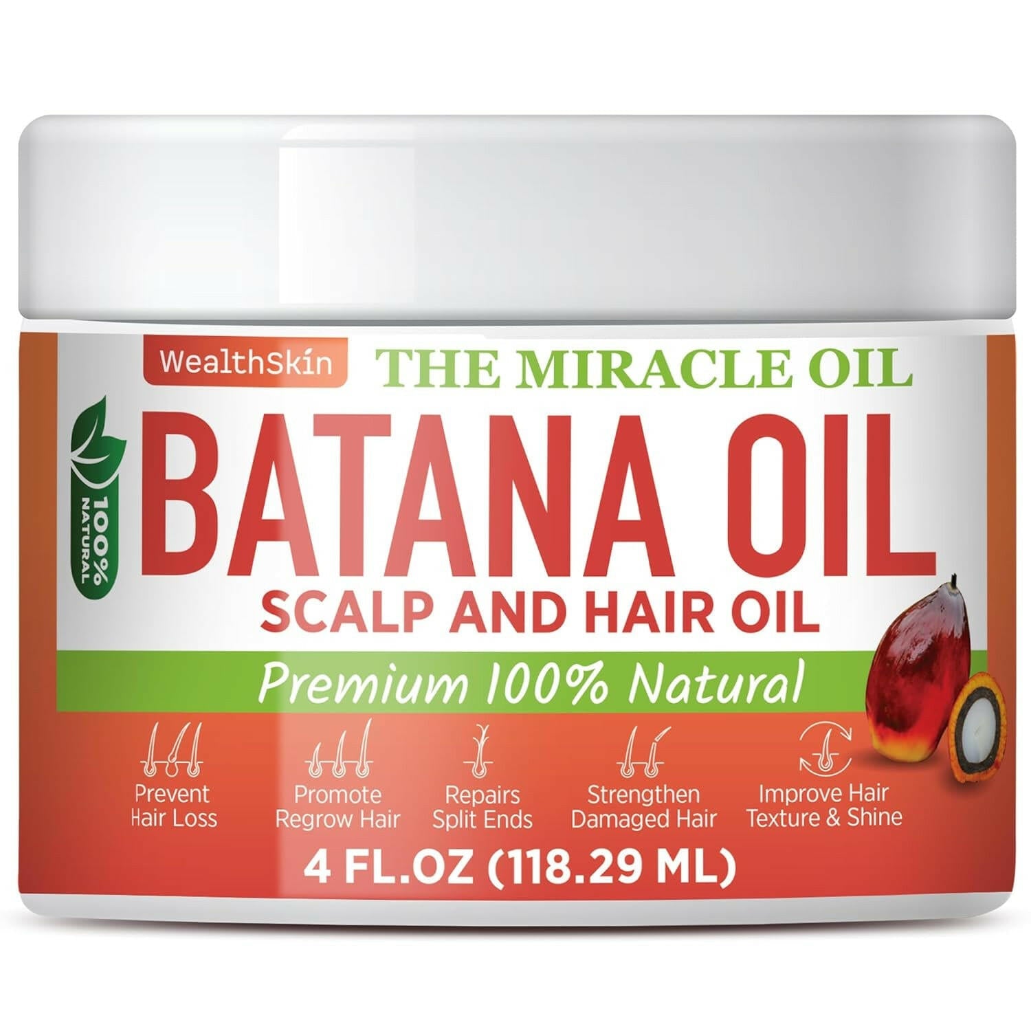 Batana Oil for Hair Growth: 100% Batana Oil from Honduras as Hair Mask, Scalp and Hair Oil. Repairs Damaged Hair &amp; Skin, Reduces Hair Loss 4Oz (4Oz (118Ml)) - Glow Pure